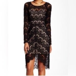 Soieblu Womens Black Lace Midi Dress Long Sleeve Size Large